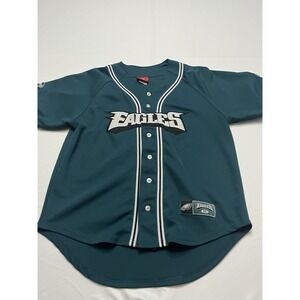 Men's Vintage 90's NFL Eagles Button Up Embroidered Short Sleeve Jersey XL